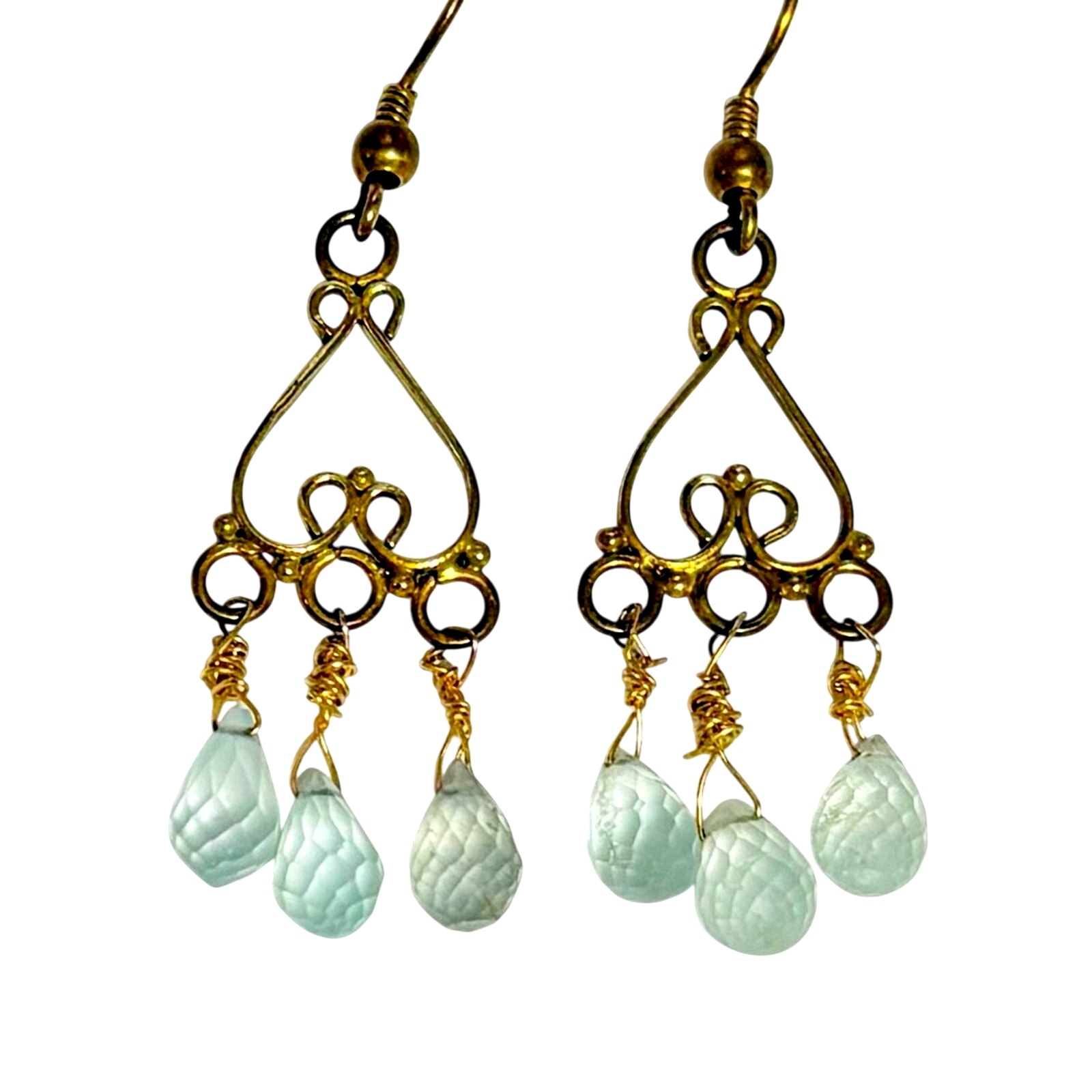Chandelier Earrings With Gold Wire And Semi Precious Stones